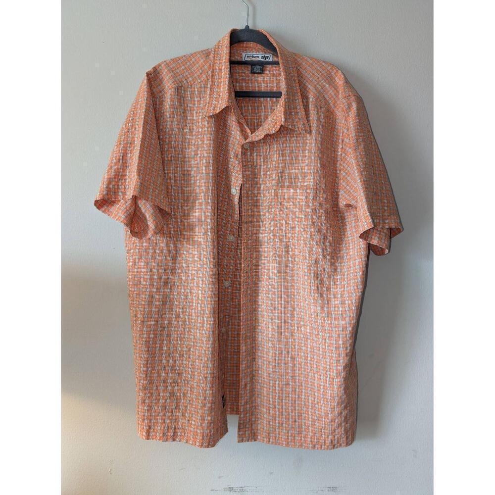 Urban Pipeline Mens Orange Plaid Short Sleeve Shirt XL - Picture 2 of 5